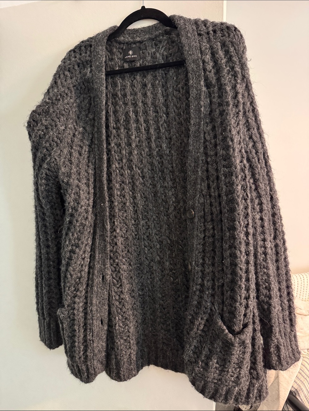 Annie Bing Charcoal Open-Front Chunky Knit Cardigan